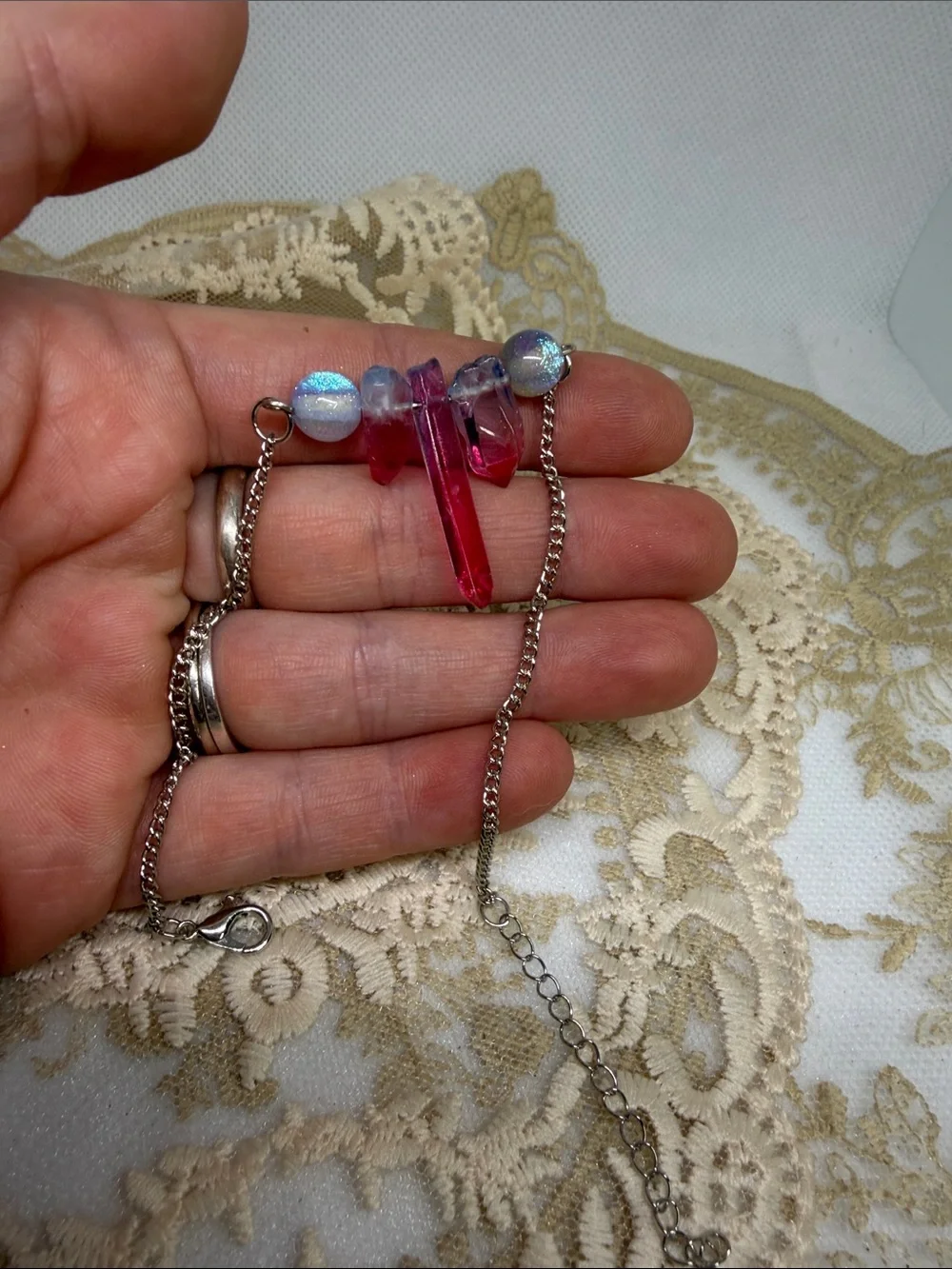 Handmade Aura Quartz Bar Bracelet/Anklet Blue & Red Gradient Crystal Fairycore